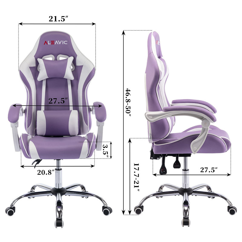 XINMICS Adjustable Reclining Ergonomic Faux Leather Swiveling PC & Racing Game Chair, Purple/White