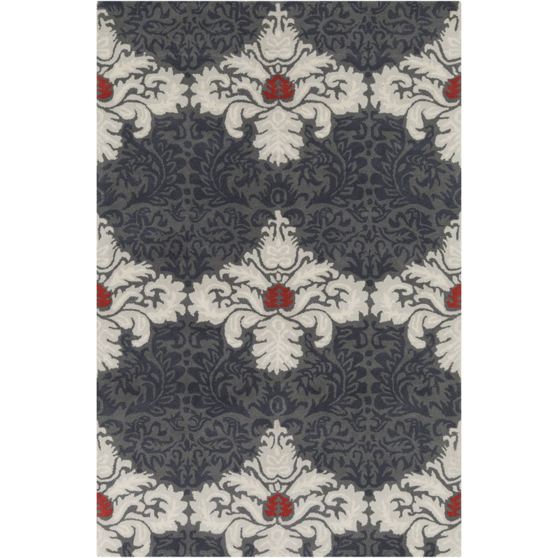 Tapis médaillon traditionnel en laine damassé bleu marine, gris et ivoire Jethro Authentic