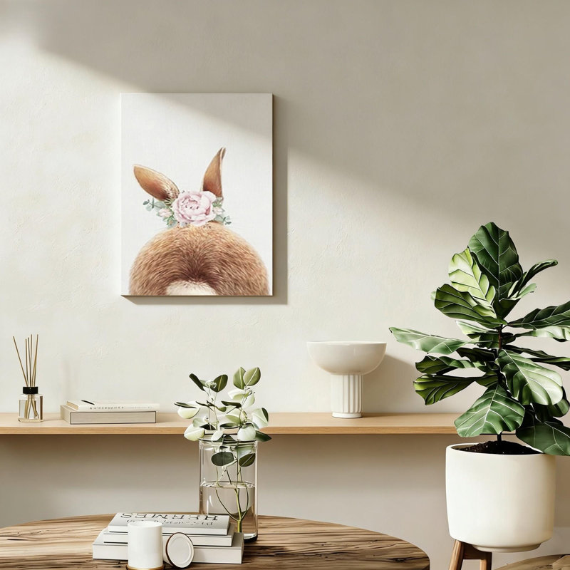 Brown Bunny Rabbit Back Canvas Solid Wood Frame Support Wall Art Decor (16" X 24" )