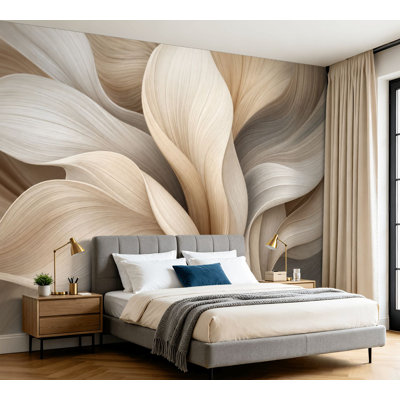 Wall Mural Peel and Stick Wallpaper Abstract Beige Cream Flowing Petal Like Wave Self-Adhesive Removable Contact Paper Wall Decor for Living Room Bedroom 100"H x 144"W