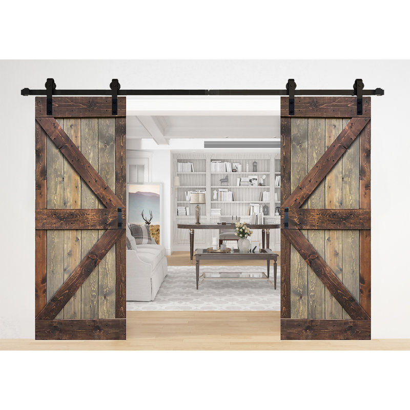 K Series 56'' x 84'' Brown Walnut Solid Wood Barn Door Kit