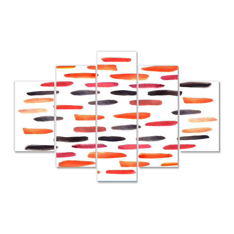 «Retro Orange and Blue Horizontal Strokes», ensemble de 5 impressions sur toile tendue