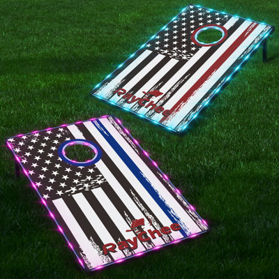 Led Cornhole Board Set, 4'x2'/3'x2' Regulation Size Cornhole Boards Games Set, Corn Holes Outdoor Game, Corn Hole Game Set W/ 2 Boards, 8 Beans Bags