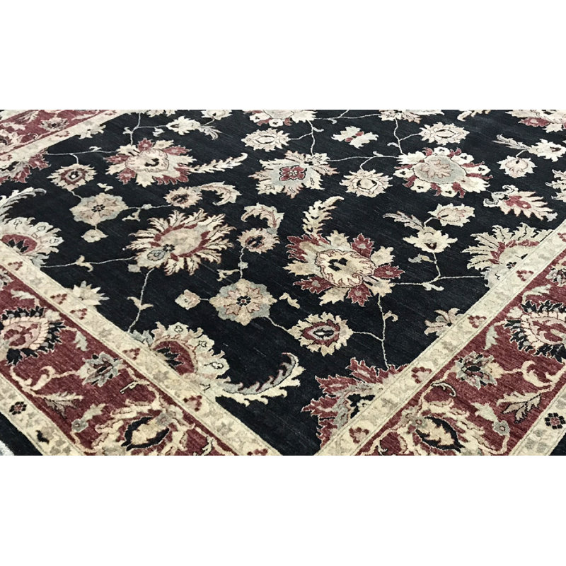 Hand-Knotted High-Quality Black and Rust Area Rug