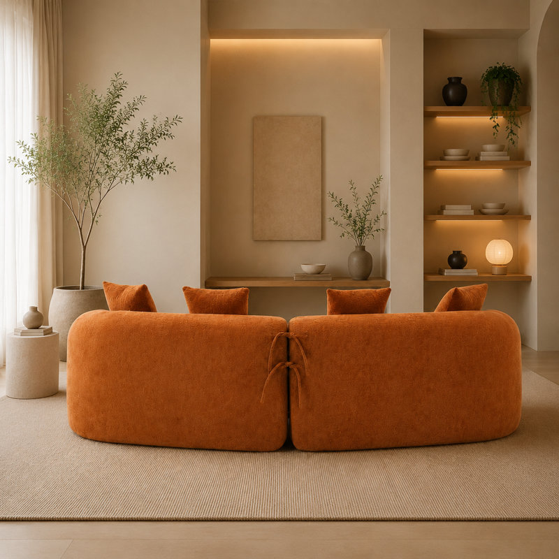 Le canapé incurvé élégant est fabriqué en tissu de polyester de qualité, il est doux et rond pour une utilisation sécuritaire à la maison, ne nécessite aucun assemblage et peut être transporté facilement