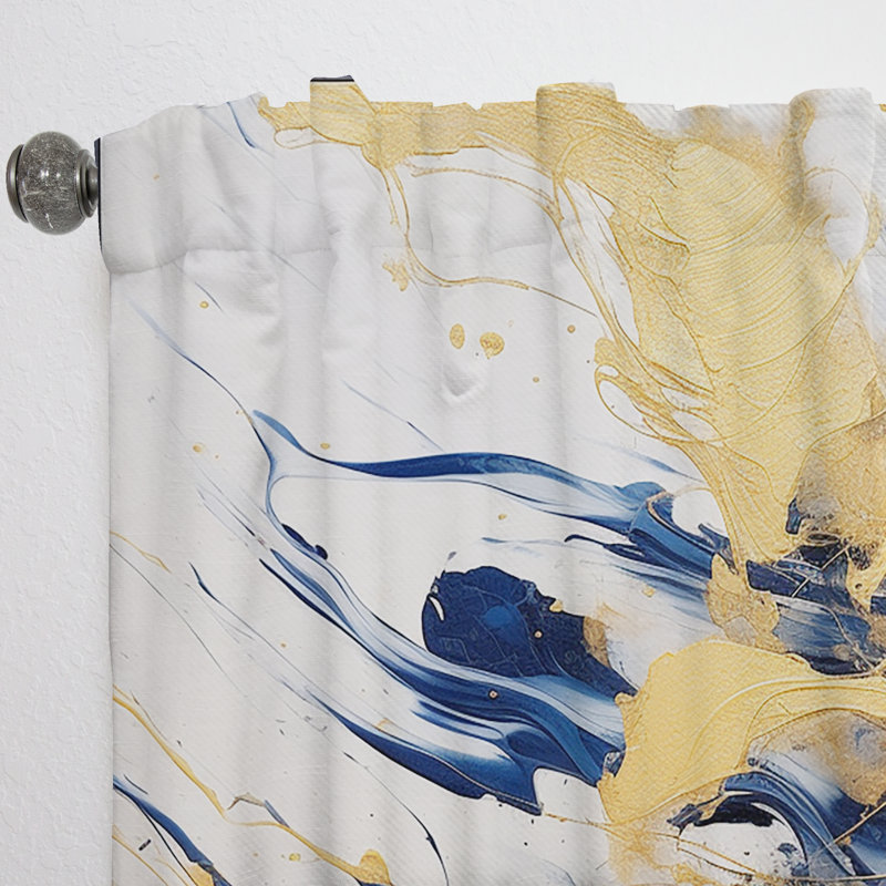 Rideau en velours abstrait bleu foncé et or V - 1 panneau, L 52 po x L 108 po