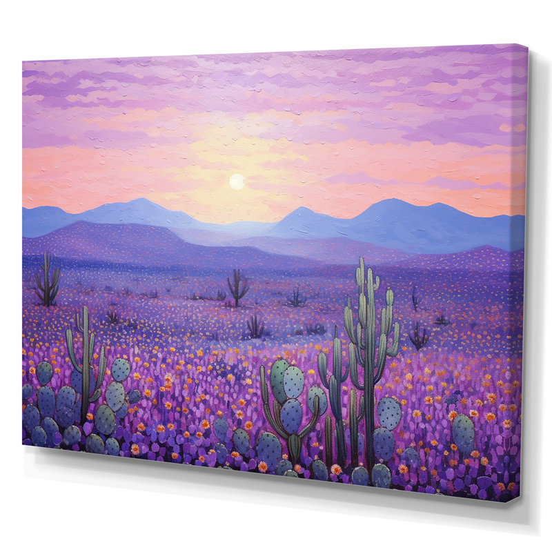 Cactus lavande paysage I sur toile, H 30 po x l 40 po x P 1,5 po, Toile tendue