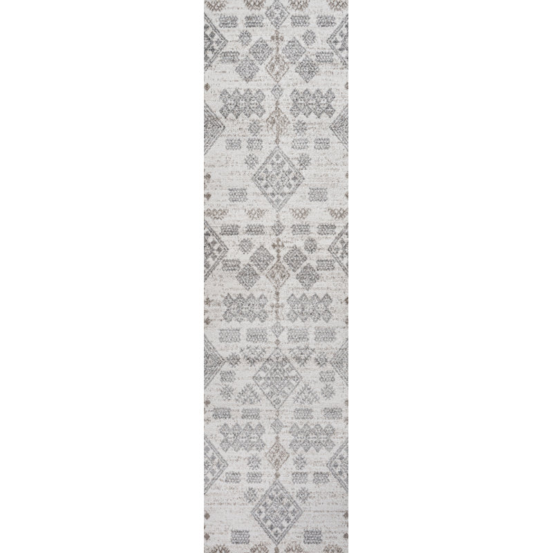 Bhalil Berber Diamond Geometric Beige/Gray Rug, Runner 2'3" x 10'