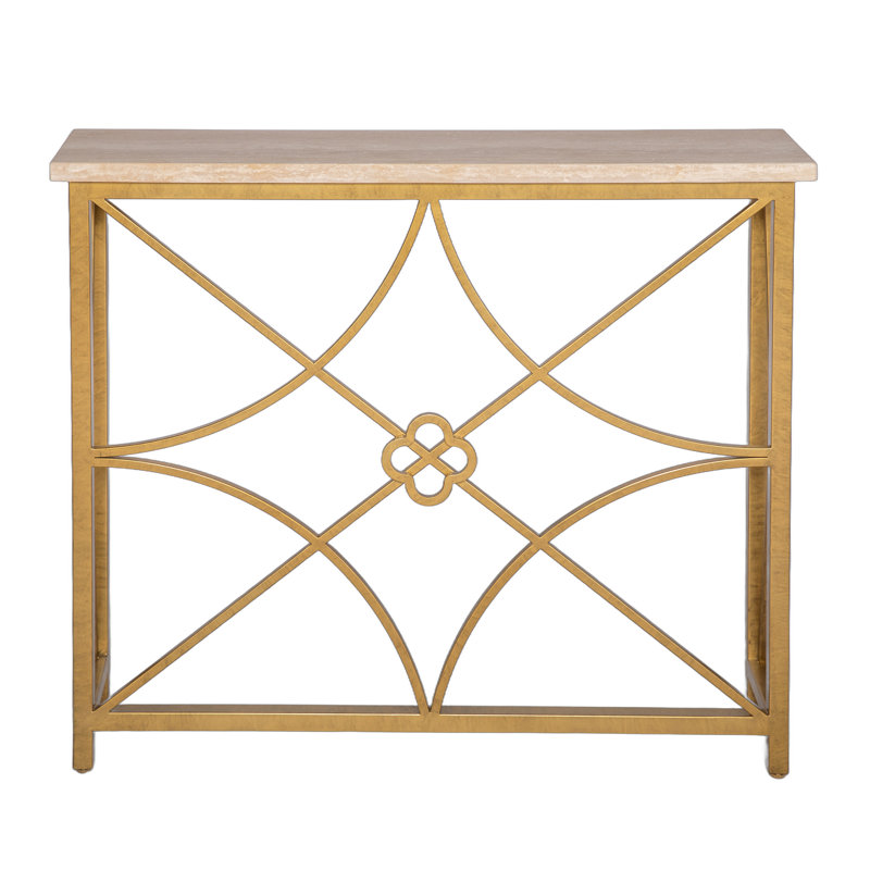 37" Console Table, Lite Travertine, Royal Gold