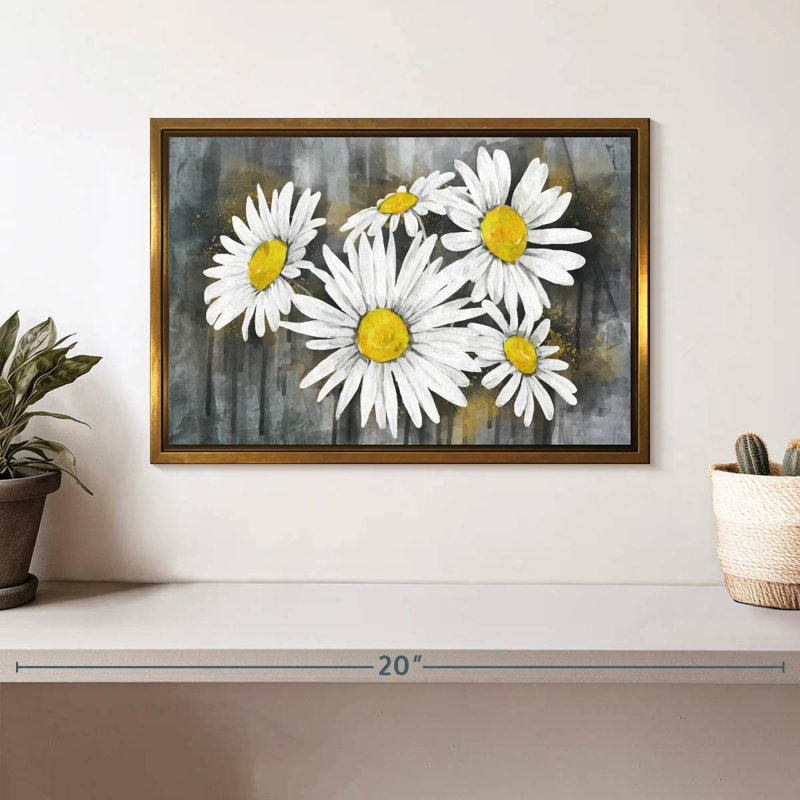 Bouquet de marguerites, Cadre flottant doré, 13 po x 9 po