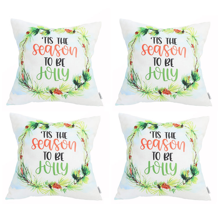 Mike&Co. New York Christmas Themed Decorative Throw Pillow Set of 4 Square 18 x 18 White & Green for Couch, Bedding - White