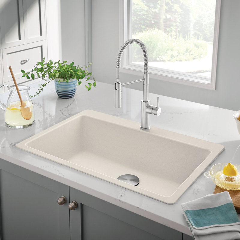 Liven SILGRANIT 33" Super Single Dual Mount Kitchen Sink - Soft White, Soft White