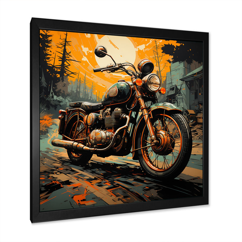«Orange Orange Black Moto Road Rhythms III», reproduction sur toile, H 16 po x l 16 po x P 1 po, Cadre simple noir