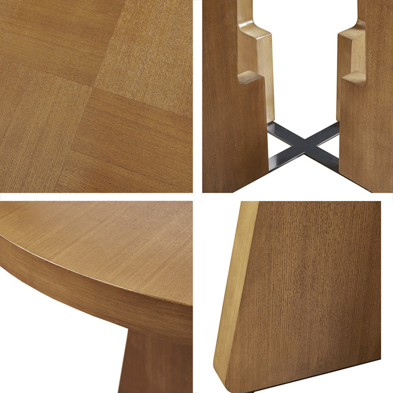 Pecan Wood Round Dining Table with X-Base, Seats 4