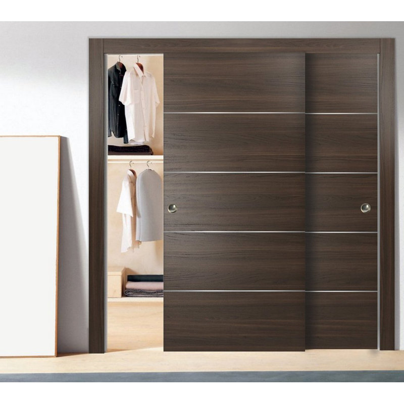 Portes coulissantes en bois Planum, 64 po x 80 po, Frêne chocolat