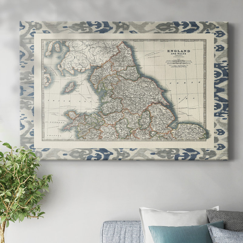 Bordée de la carte de l'Angleterre et du Pays de Galles - Toile tendue avec châssis, H 12 po x l 18 po