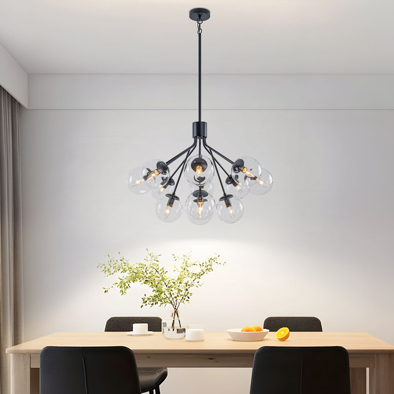 Modern 12-light Bubble Glass Chandelier, Matte Black