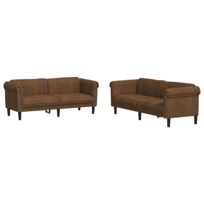  Ensemble de canapé en velours brun (100% polyester), contreplaqué, bois massif
