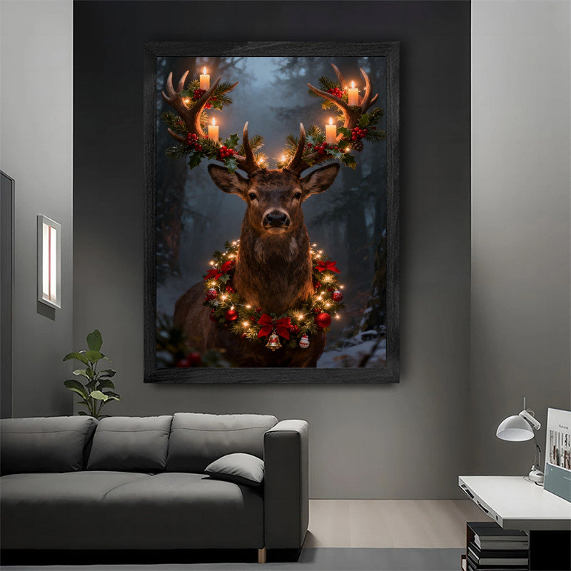 Art mural noir avec renne de Noël encadré, H 11 po x l 9 po