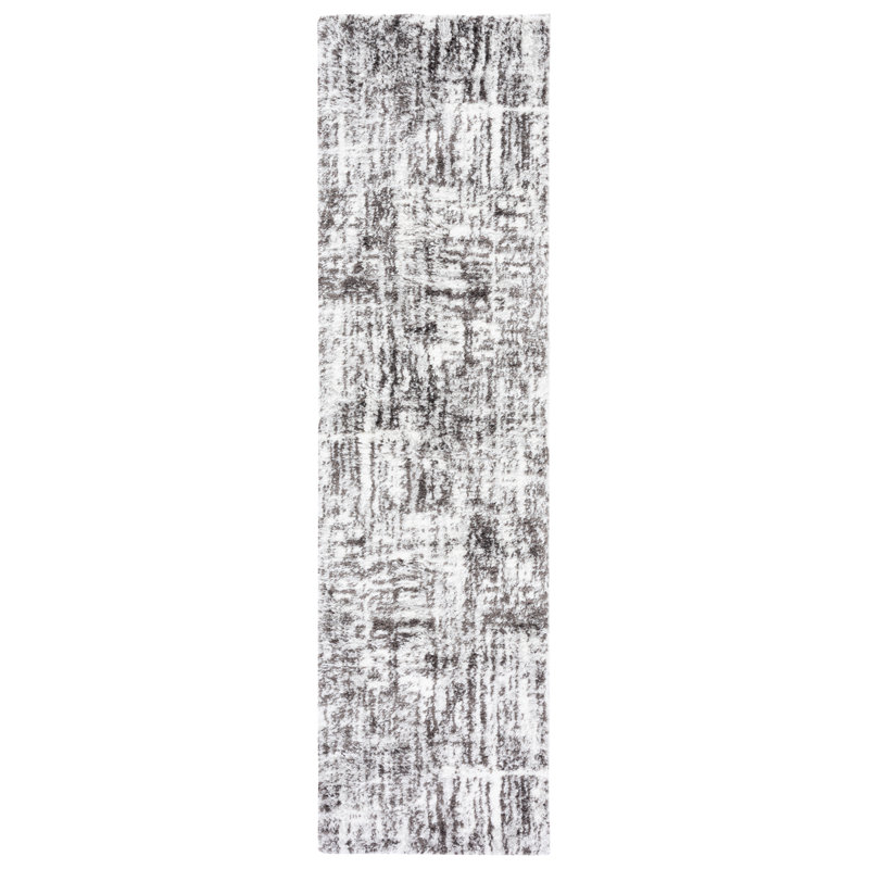Tapis abstrait blanc / gris Kara, Tapis de couloir 2 pi 3 po x 8 pi