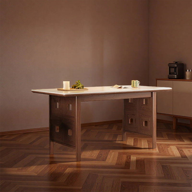 Table de salle à manger en pierre frittée de style rétro, H 29,52 po x L 70,86 po x l 35,43 po