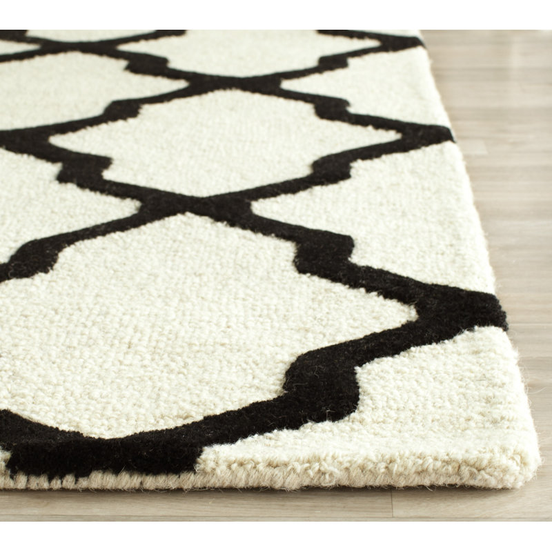 Cannen Hand Tufted Wool Geometric Rug, Rectangle 2' x 3', Ivory/Black