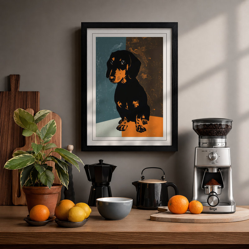 Portrait: Dachshund Geometric - Framed Print, A1 - 84.1 x 59.4 cm, Black