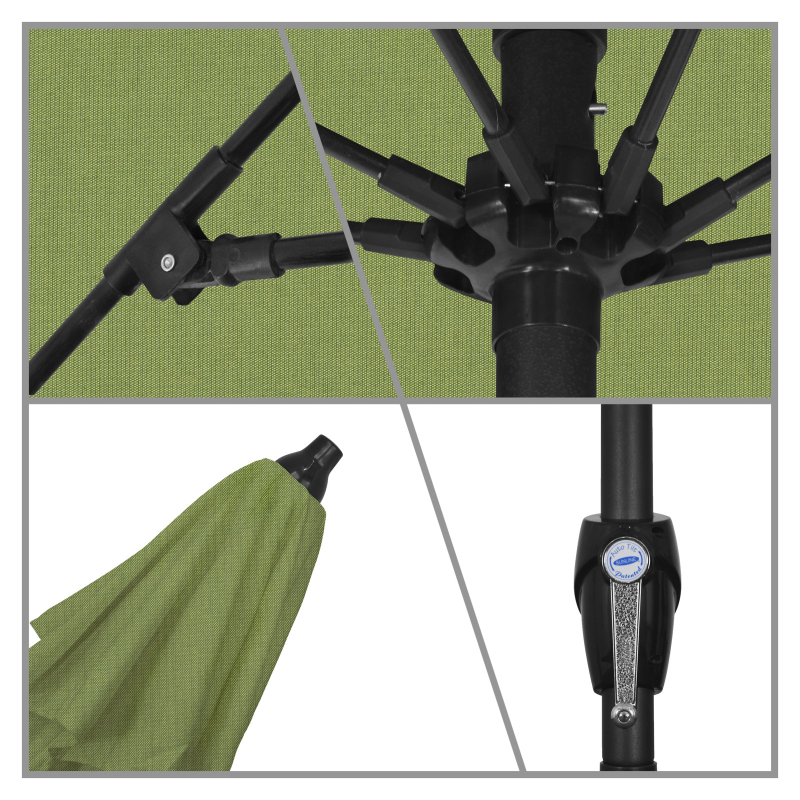 Gino 7.2' Sunbrella® Umbrella, Spectrum Cilantro Sunbrella® Plainweave, 94"H x 86.3"W x 86.3"D