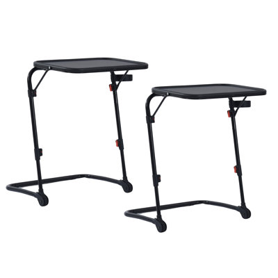 Folding TV Tray Table with Cup Holder, Adjustable 4 Heights & 3 Angle Settings, 18.9"x13.78" Luxury Black PP Surface, Sleek Steel Frame, Foldable and Portable, Ideal for TV Watching, Eating, Bedside, Sofa, and Home Entertainment
