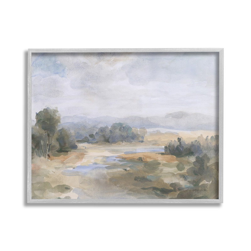 Abstrait, ruisseau et nuages, Giclée encadrée noir minuit, H 16 po x l 20 po