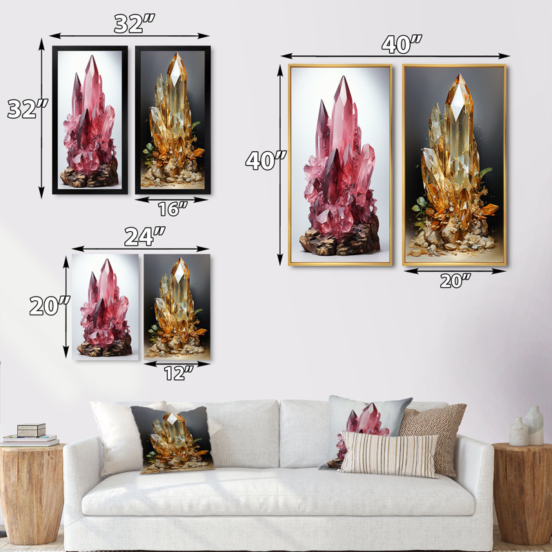 «Pink Spiritual Stone Rhodonite», 2 pièces, Encadrement brun, H 24 po x l 20 po