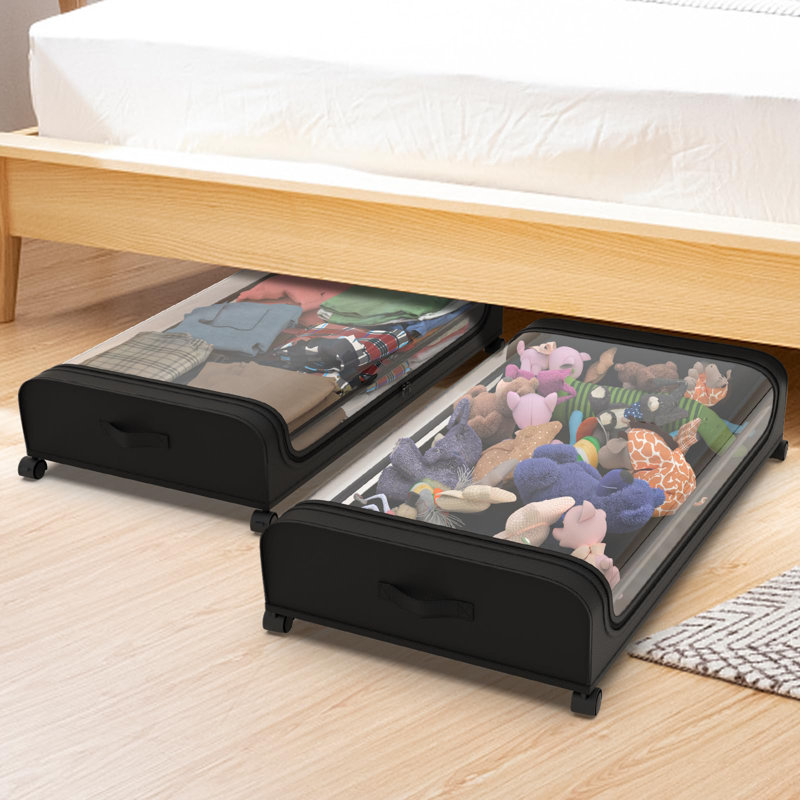 Under Bed Storage With Wheels, 2Pack Under The Bed Storage Containers With Clear Window Lid, 45L Large Capacity Underbed Storage Containers, Underbed Storage Bins For Clothes, Toys And Shoes, Bedding