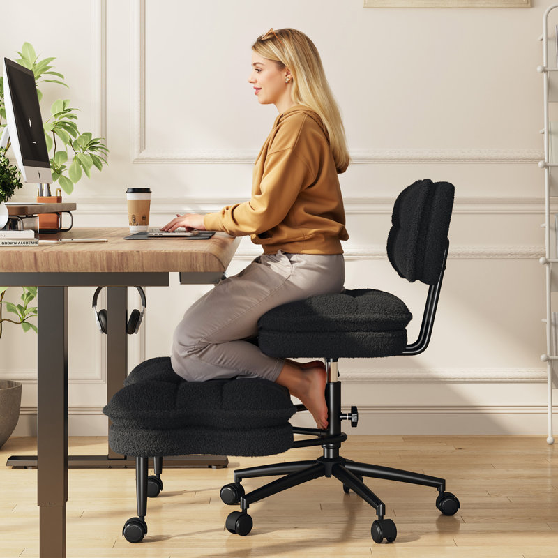 Swivel Cross Legged Office Chair With Adjustable Footrest And Meditation Design, Black