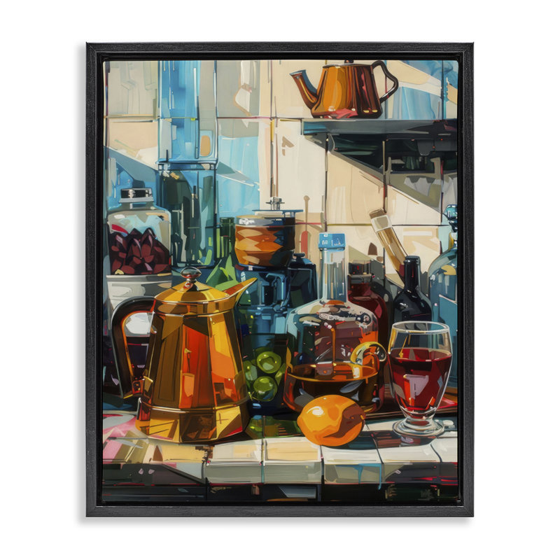  Kitchen Counter Cocktails Canvas Wall Art by LSR Design Studio, H 31 po x l 25 po, Cadre flottant noir de jais