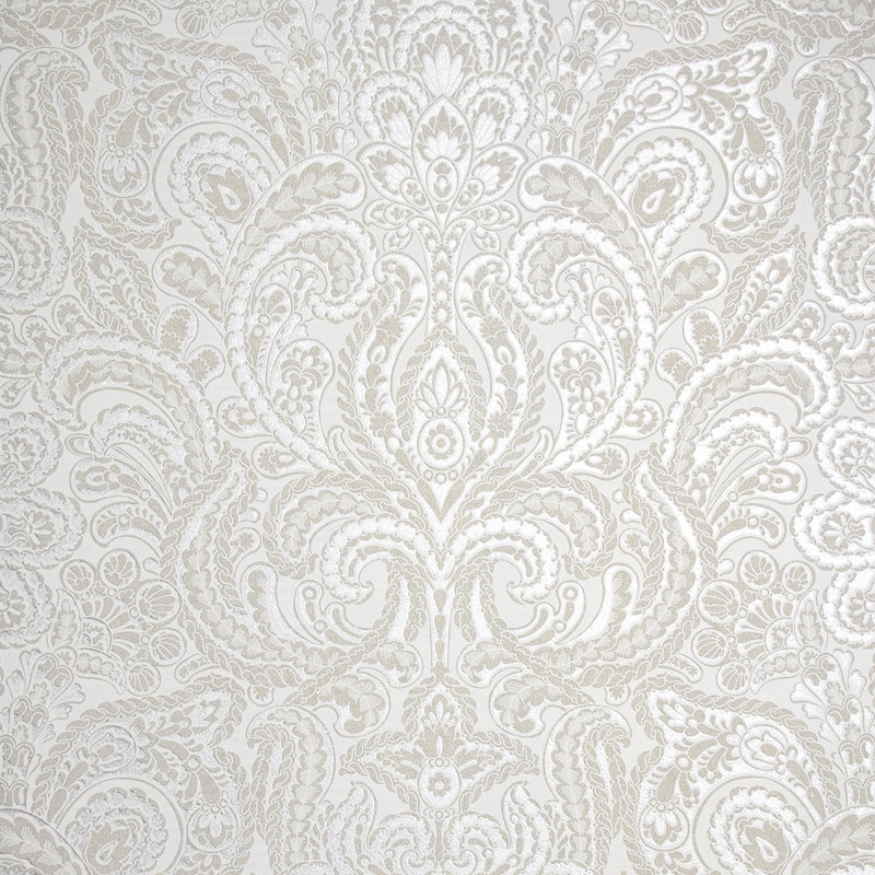 StrattfordAres 10.05m x 53cm 3D Embossed Metallic Finish Wallpaper Roll, Antique White
