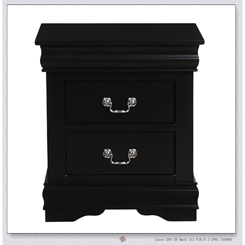 Classic Black 2-Drawer Nightstand with Brushed Nickel Handles, Perfect for Traditional and Modern Bedrooms., Black