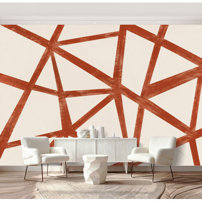 Papier peint adhésif à motifs géométriques abstraits, lignes diagonales, brun terre, crème, H 69 po x l 96 po, papier peint amovible en PVC autocollant pour chambre à coucher, bureau à domicile