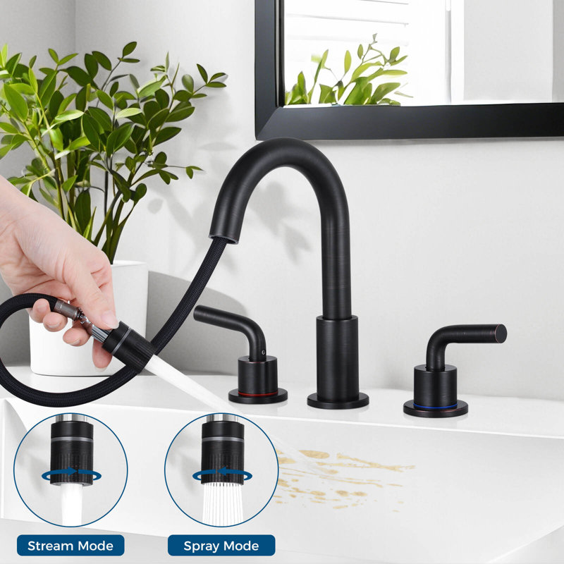 Chrome 8 inches 3 Holes 2-Handle Bathroom Sink Faucet with Pop-up Drain, Oil Rubbed Bronze
