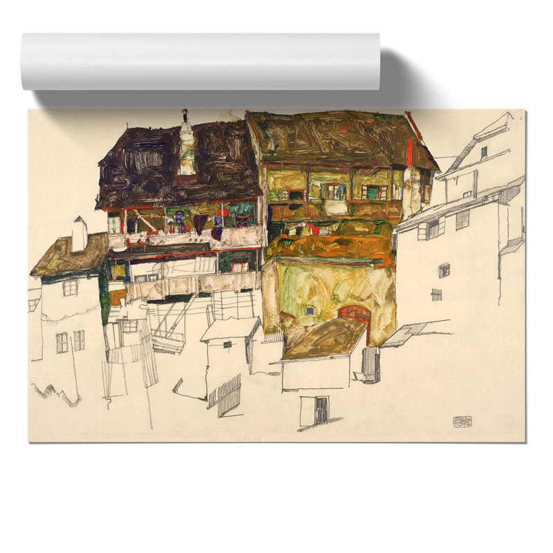 Old Houses in Krumau by Egon Schiele - Unframed Painting, 42cm H x 59cm W x 0.1cm D