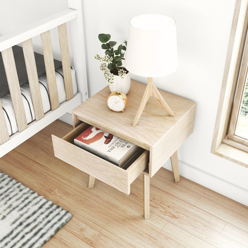 Table de chevet en bois massif Brubaker, Blond