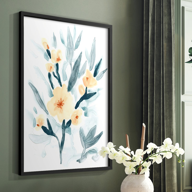 «Indigo & Blush Bouquet I», reproduction encadrée - bois massif, Noir, H 28 po x l 22 po