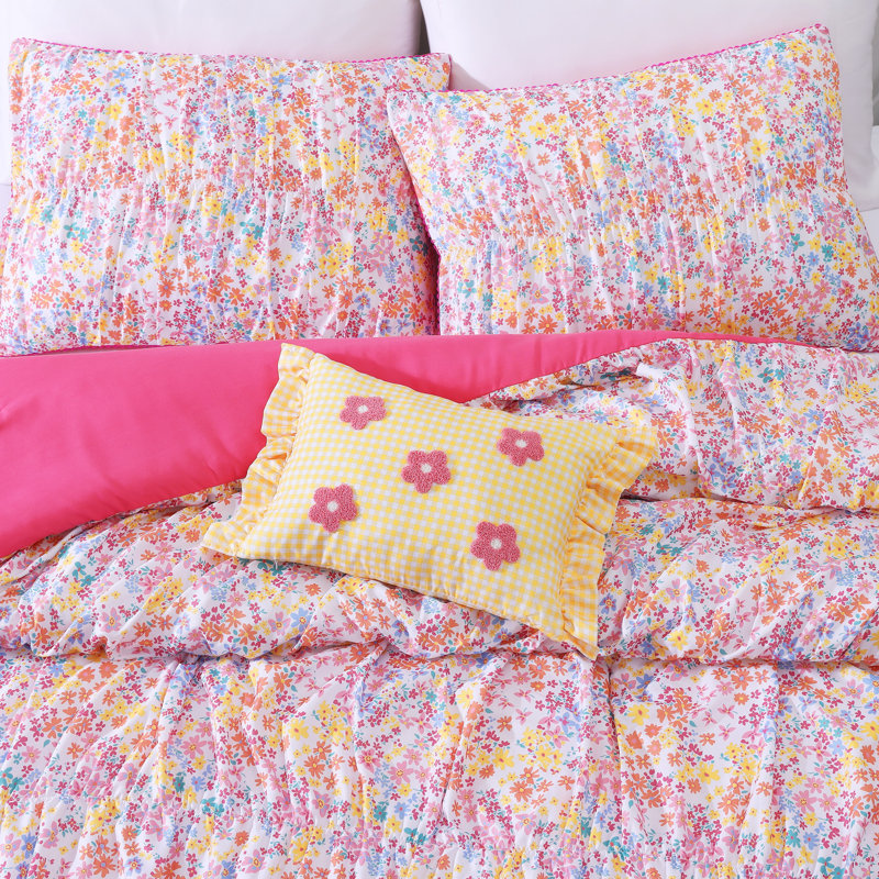 Ensemble d'édredon en microfibre rose Garden Posies, Édredon double et 3 pièces supplémentaires
