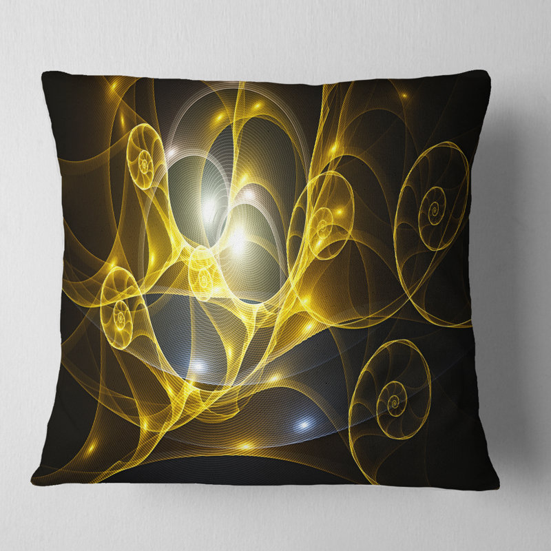 Curly Spiral - coussin abstrait imprimé, 18 po x 18 po, Doré / Noir, Coussin décoratif
