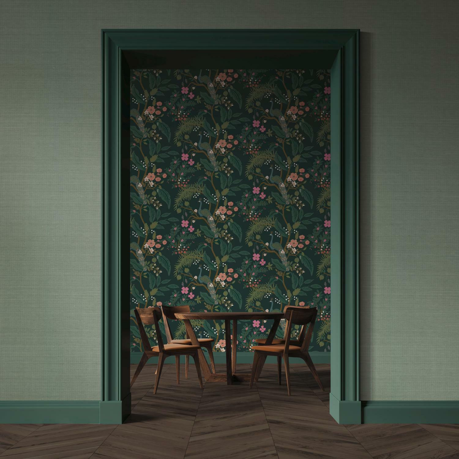 Rifle Paper Co. Peacock Wallpaper Roll, Dark Green