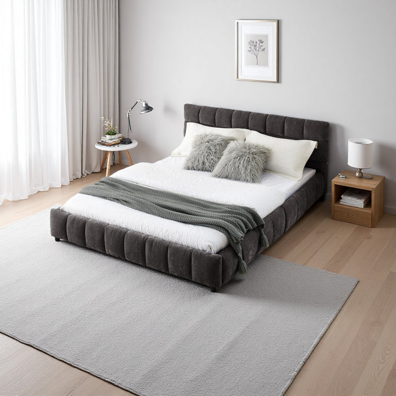 Queen Size Upholstered Bed ,Comfortable Upholstered Bed Frame, Chenille Fabric, With Headboard And Solid Bed Frame. With Drawer For Storage