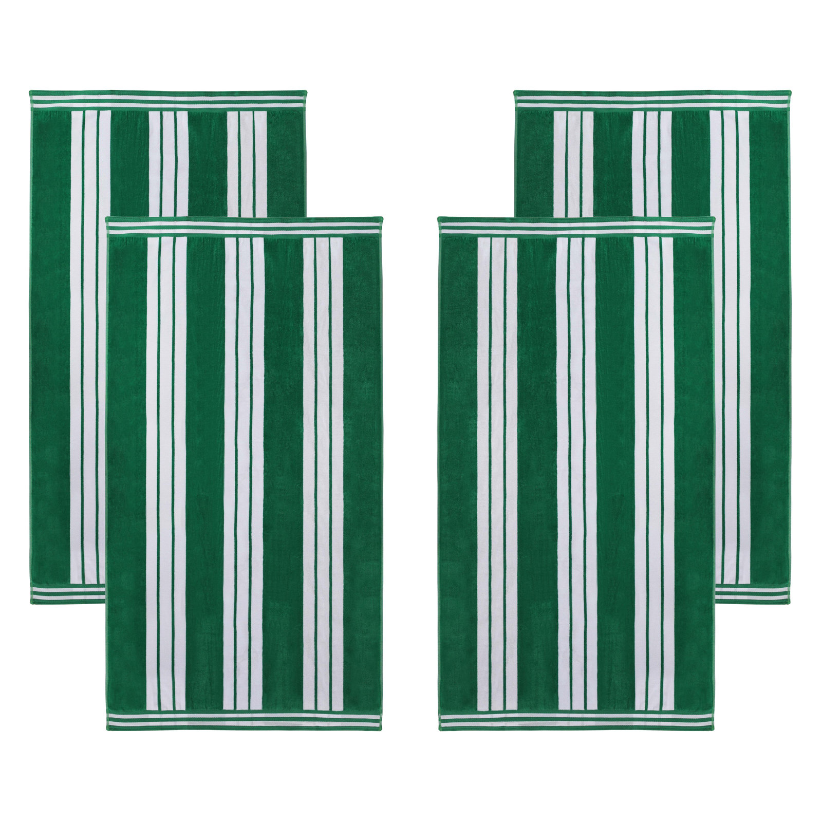 Chira Striped Cotton Beach Towel, Dark Green, Beach Towel - 4 Pack