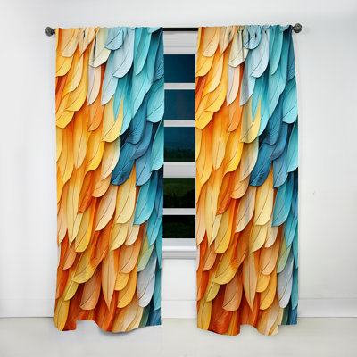 Plumes bleues et jaunes colorées Manistique - Rideau moderne - Velours obscurcissant - 1 panneau