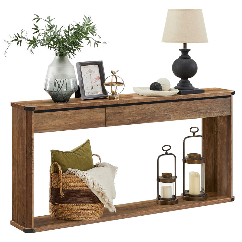 Marasco Console Table With 3 Drawers,  Narrow Entryway Table, Farmhouse Style, Honey Brown, 29.9" H x 63" W x 9.4" D