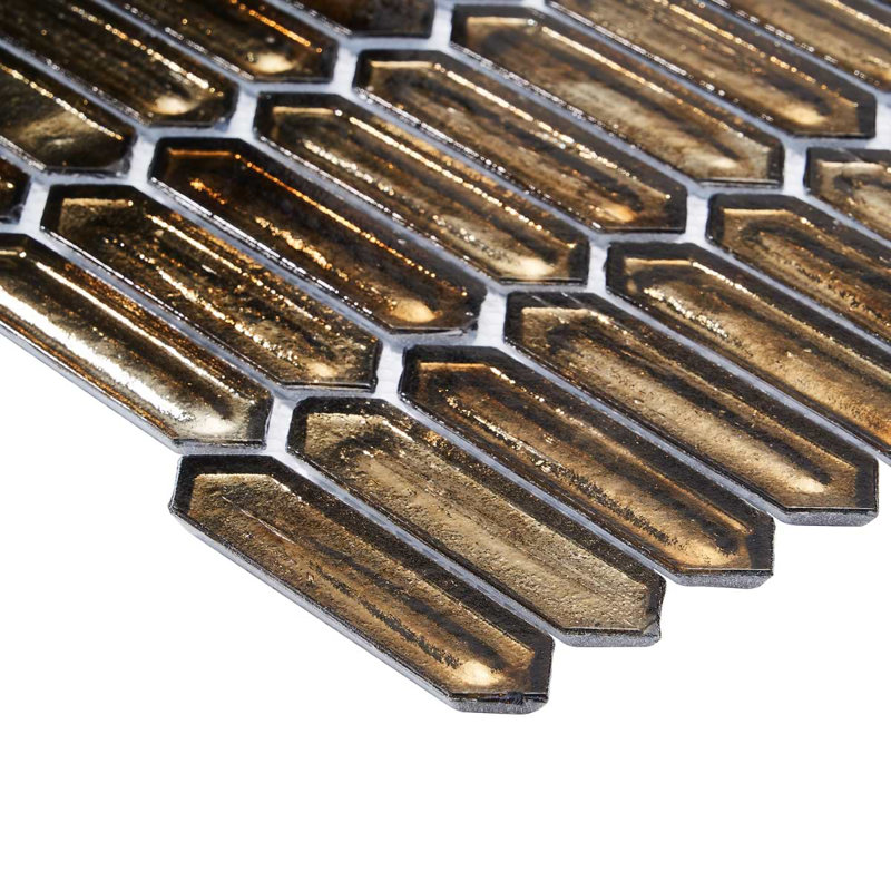 Komorebi 1X3 Picket Polished Glass Mosaic Tile, Canal Golden Brown