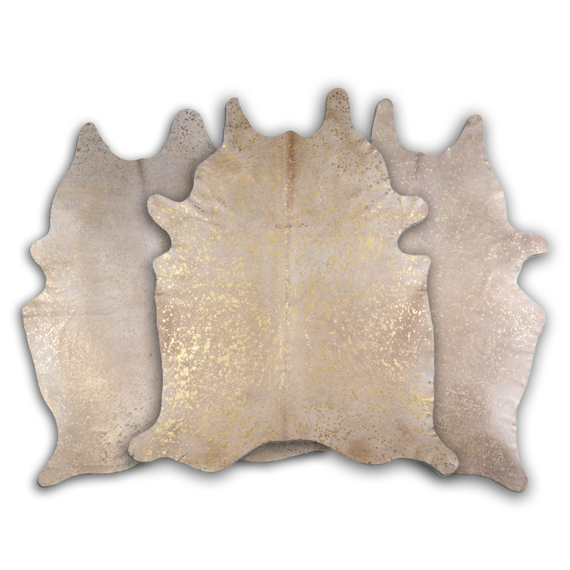 Custom Gold Metallic on Beige Cowhide Rug, Novelty 5'8" x 6'7"